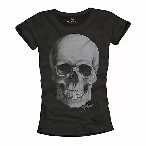 MAKAYA T-Shirt Damen Print Skull Aufdruck Totenkopf Sommer Top Rock Musik D günstig online kaufen