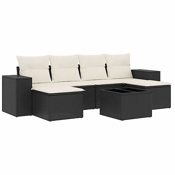 vidaXL 7-Tlg Garten-Sofagarnitur mit Kissen Schwarz Poly Rattan 3255263 günstig online kaufen