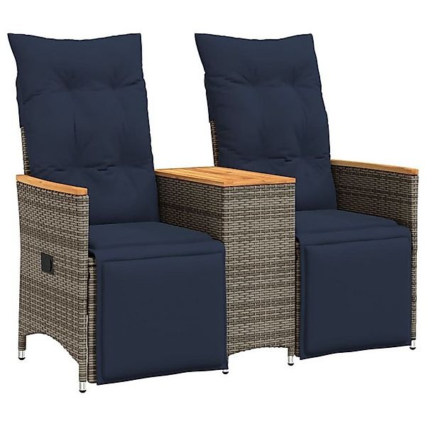 vidaXL Loungesofa Gartensofa Verstellbar 2-Sitzer mit Tisch Grau Poly Ratta günstig online kaufen