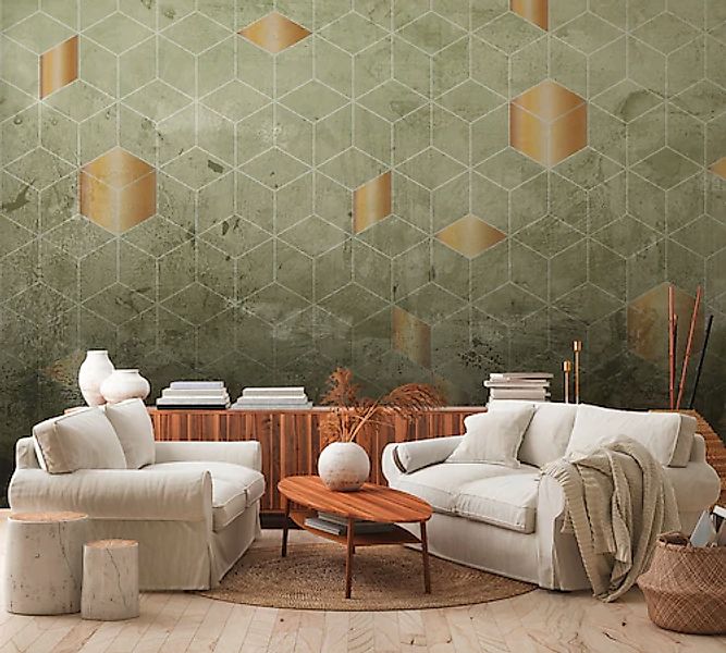 A.S. Création Vliestapete »Fototapete Geometrie Gold Grün Hexagon Betonopti günstig online kaufen