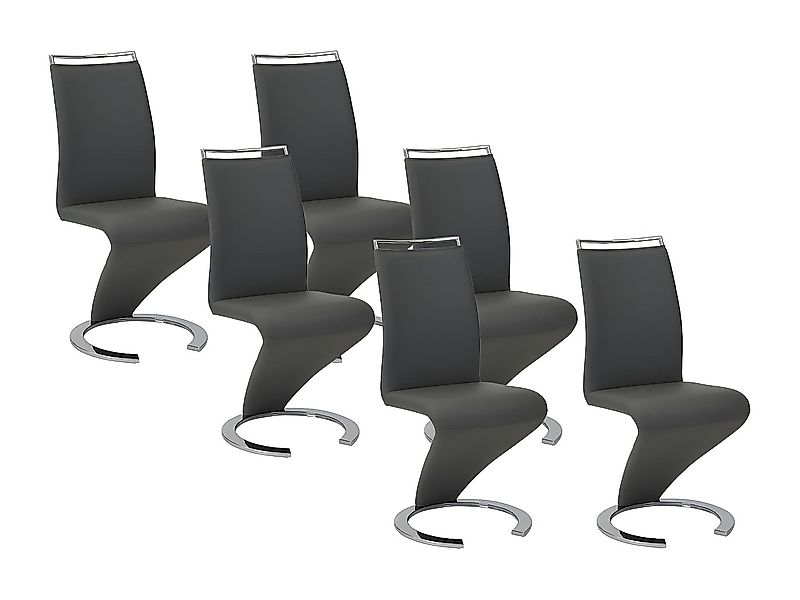 Stuhl Freischwinger 6er-Set - Kunstleder - Schwarz - TWIZY günstig online kaufen