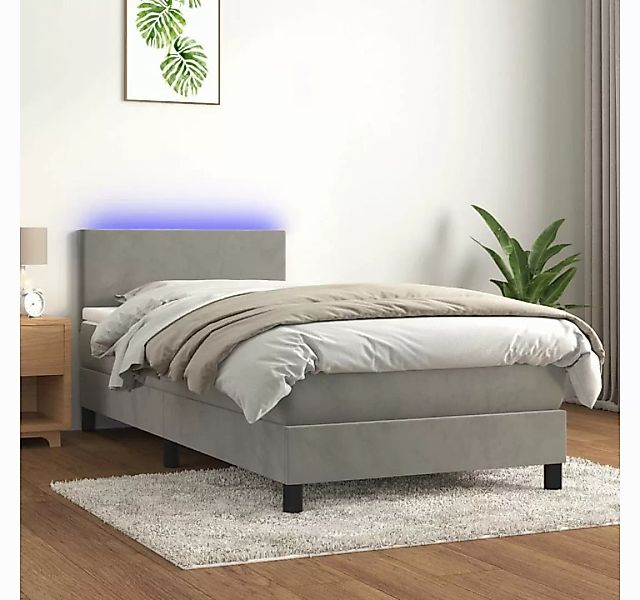 vidaXL Boxspringbett Boxspringbett mit Matratze LED Hellgrau 90x200 cm Samt günstig online kaufen