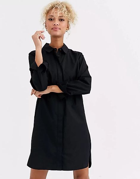 ASOS DESIGN – Mini-Hemdkleid aus Baumwolle in Schwarz günstig online kaufen