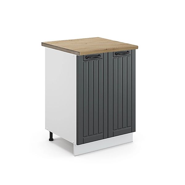 Vicco Küchenunterschrank Fame-Line Anthrazit Landhaus/Weiß 60 cm AP Eiche günstig online kaufen