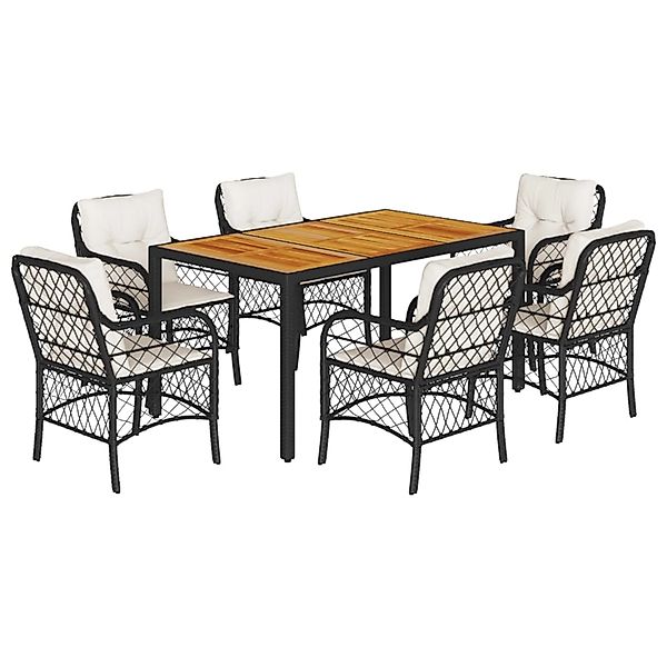 vidaXL 7-Tlg Garten-Essgruppe mit Kissen Schwarz Poly Rattan 3212039 günstig online kaufen
