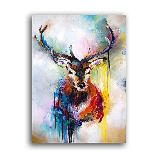 Next Level Canvas Wandbild Bunter Hirsch, günstig online kaufen