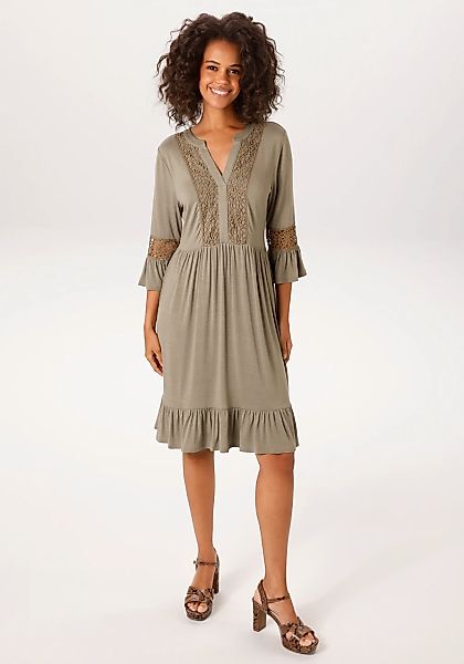Aniston CASUAL Tunikakleid mit Häkelspitze vertiertes Vorderteil und Ärmel günstig online kaufen