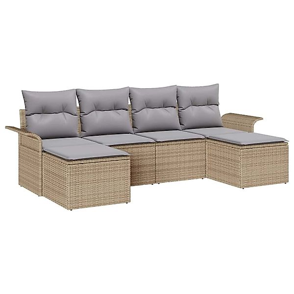 vidaXL Garten-Sofa-Set mit Kissen 6-Tlg Beige Poly Rattan 3345470 günstig online kaufen