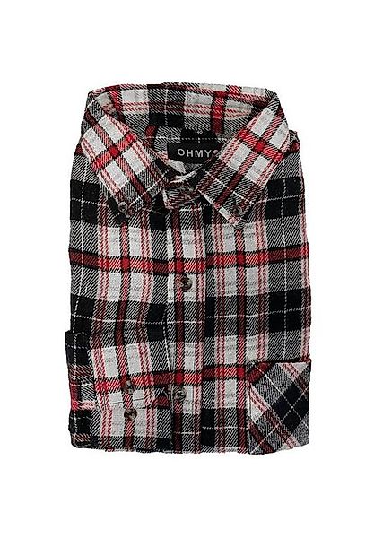 Egomaxx Langarmhemd Kariertes Holzfäller Flanell Karo Herrenshirt OHMYS (1- günstig online kaufen