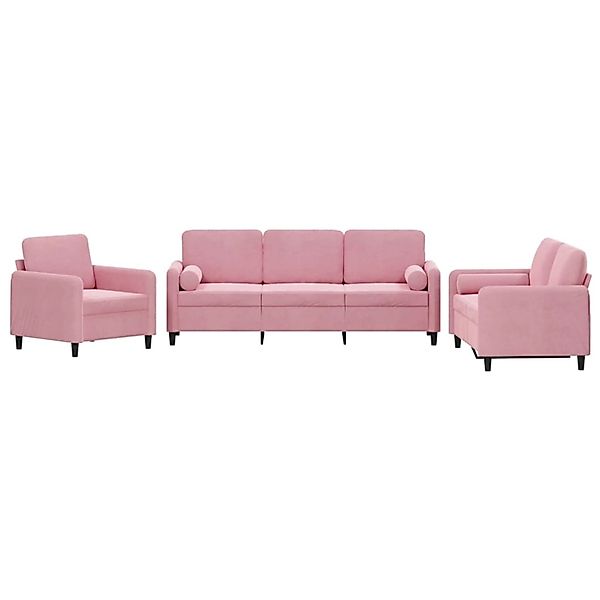 vidaXL 3-Tlg Sofagarnitur mit Kissen Rosa Samt 3201957 günstig online kaufen
