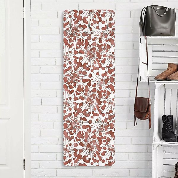 Wandgarderobe Holzpaneel Natürliches Muster Pusteblume mit Punkten Kupfer günstig online kaufen