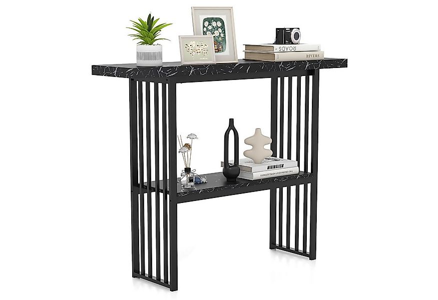 COSTWAY Konsolentisch, Marmor, schmal, mit 2 Ablagen&Metallrahmen, gold, 12 günstig online kaufen