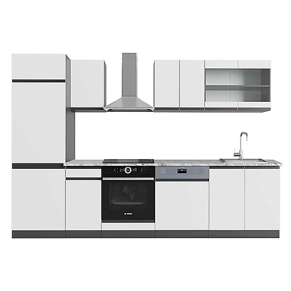 Vicco R-Line Küchenzeile Weiß/Anthrazit 300 cm AP Marmor ohne E-Geräte günstig online kaufen