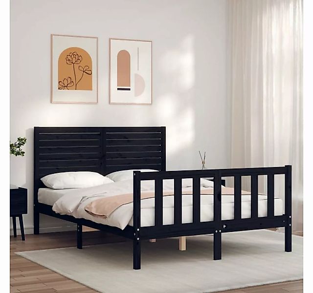 furnicato Bett Massivholzbett mit Kopfteil Schwarz 140x200 cm günstig online kaufen
