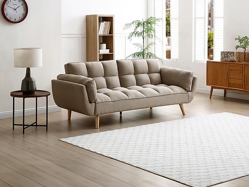 Schlafsofa Klappsofa 3-Sitzer - Stoff - Beige - LOELINE günstig online kaufen