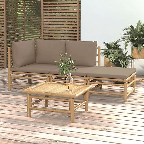 Vidaxl 4-tlg. Garten-lounge-set Mit Taupe Kissen Bambus günstig online kaufen