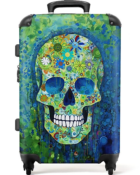 NoBoringSuitcases.com© Hartschalen-Trolley Totenkopf - Blumen - günstig online kaufen
