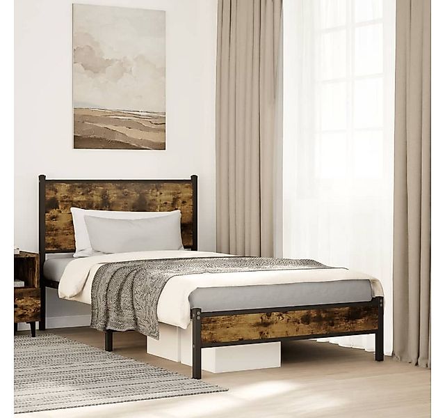 vidaXL Bett, Metallbett ohne Matratze Räuchereiche 107x203 cm günstig online kaufen