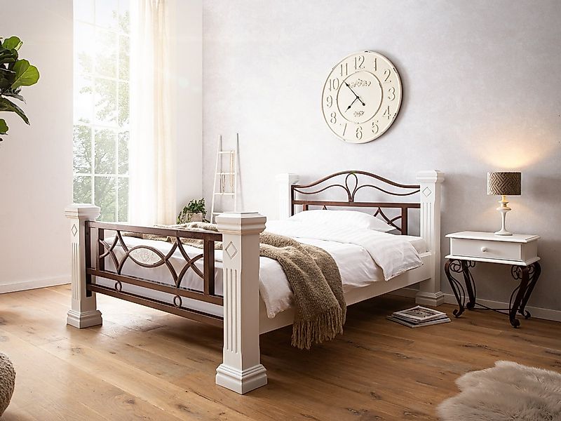 massivum Massivholzbett Byzanz, Metall Holz weiß, Doppelbett günstig online kaufen