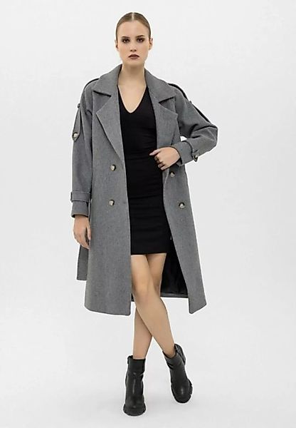 RESSAM Langmantel Langer Mantel mit Gürtel vorne und Knopfverschluss günstig online kaufen