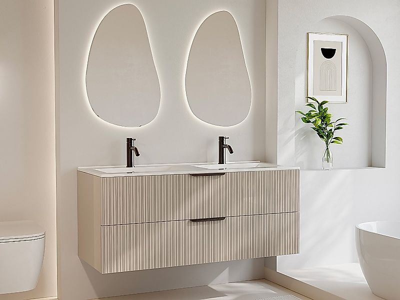 Hängeschrank für Waschbecken in Rillenoptik - Beige - 120 cm - DALIKO günstig online kaufen