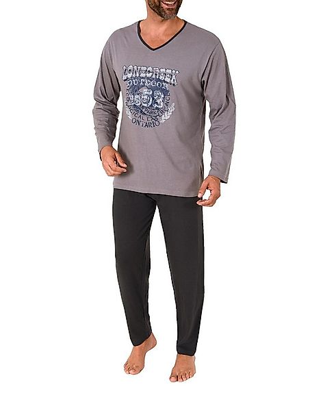 RELAX by Normann Pyjama Herren Pyjama langarm Schlafanzug mit Frontprint - günstig online kaufen
