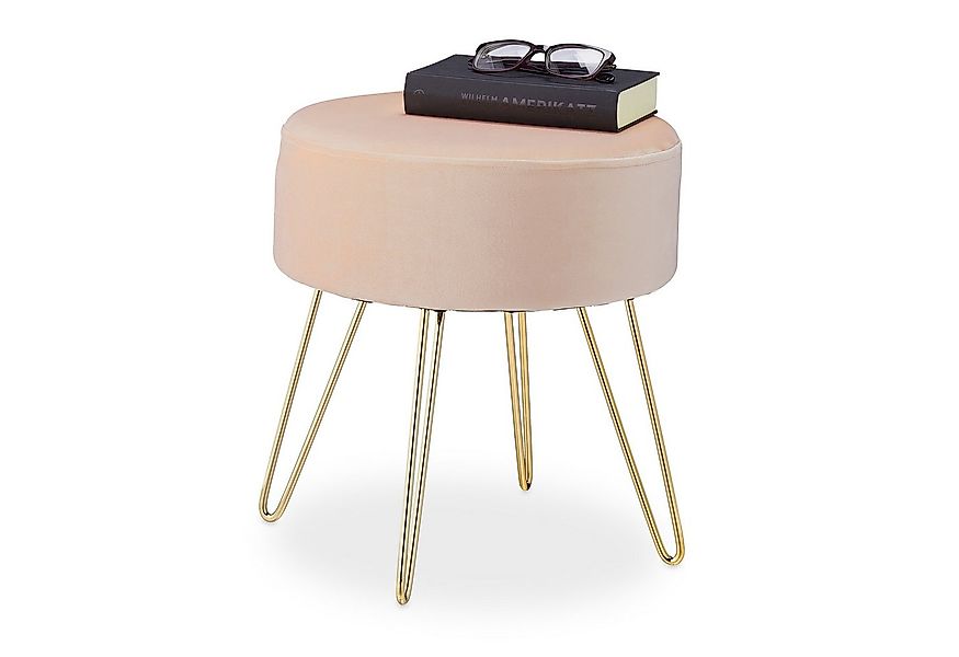 relaxdays Sitzhocker Samt Hocker mit Haarnadelbeinen, Beige günstig online kaufen