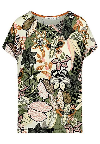 BICALLA T-Shirt Shirt mit Blumen-Print in Oliv-Rosé (1-tlg) günstig online kaufen