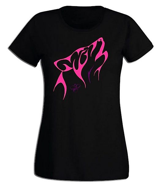 G-graphics T-Shirt Damen T-Shirt - Heulender Wolf Pink-Purple-Collection, m günstig online kaufen