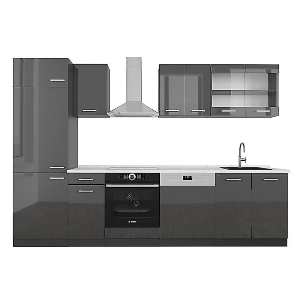 Vicco R-Line Küchenzeile Anthrazit Hochglanz/Anthrazit 300 cm AP Marmor günstig online kaufen