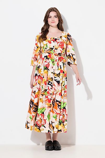Ulla Popken Dirndl Maxikleid Leinenmix A-Linie günstig online kaufen