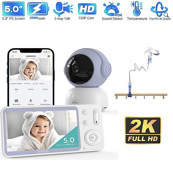 Boifun Video-Babyphone Babyphone 720P mit Kamera 5 Zoll Baby Monitor, mit K günstig online kaufen