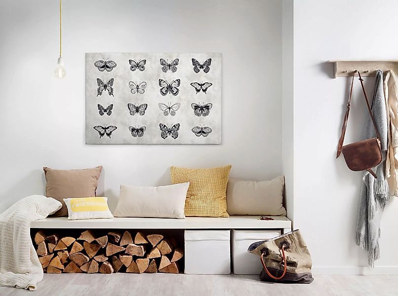 Bricoflor Schmetterling Bild Auf Leinwand Betonoptik Wandbild Mit Gezeichne günstig online kaufen
