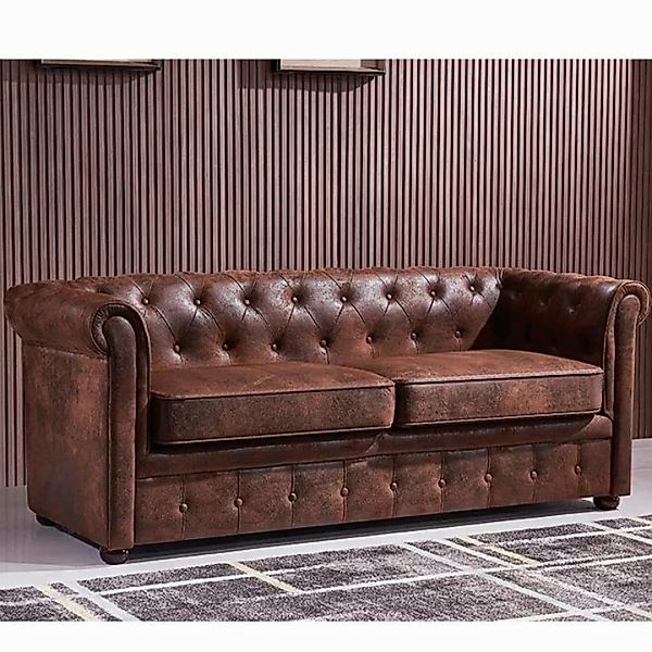 JVmoebel Sofa Braune Luxus Chesterfield Couch Dreisitzer Modern Neu, Made i günstig online kaufen