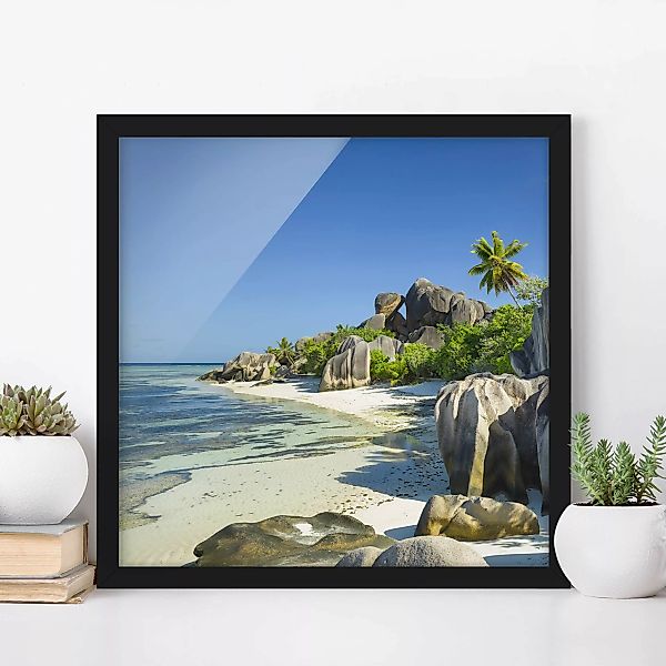 Bild mit Rahmen Natur & Landschaft - Quadrat Traumstrand Seychellen günstig online kaufen