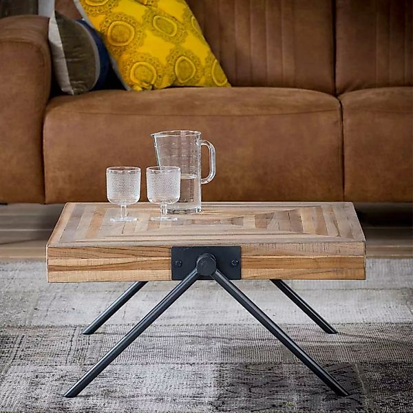 Sofa Beitisch aus Teak Massivholz und Stahl Antik Finish günstig online kaufen