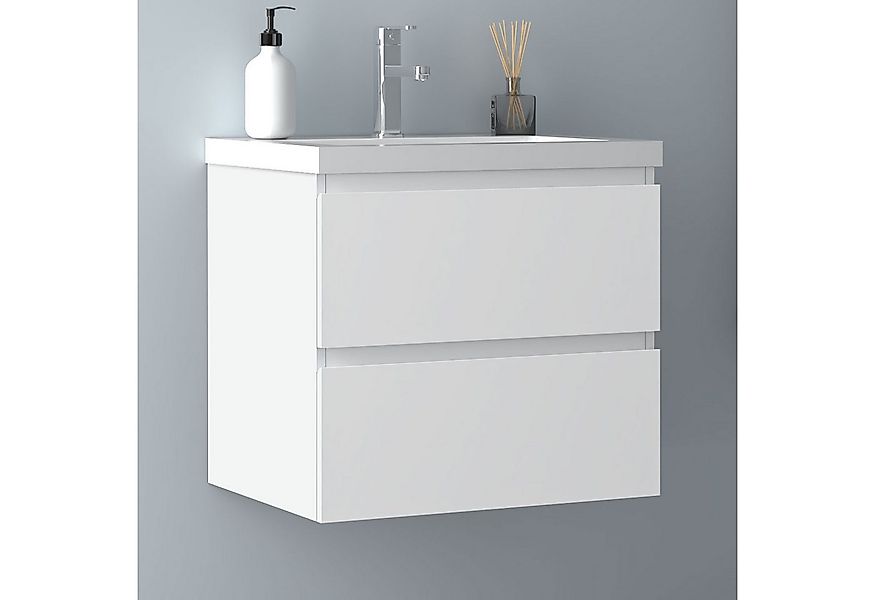 Aica Sanitär Waschtisch Badmöbel Waschtisch Badschrank mit Waschbecken Weiß günstig online kaufen