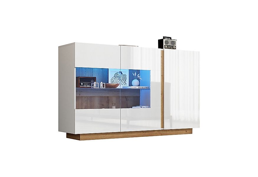 Merax Sideboard Hochglanz Kommode mit LED und Glastür (Modernes Design für günstig online kaufen