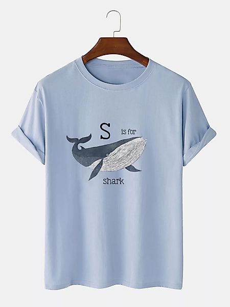 Herren Baumwolle Cartoon Haifischdruck Loose Light O-Neck T-Shirts günstig online kaufen