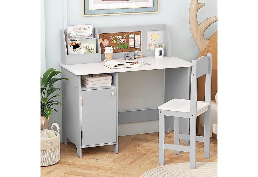 COSTWAY Kinderschreibtisch mit Stuhl Set, Holz, Sitzgruppe mit Bücherregal günstig online kaufen
