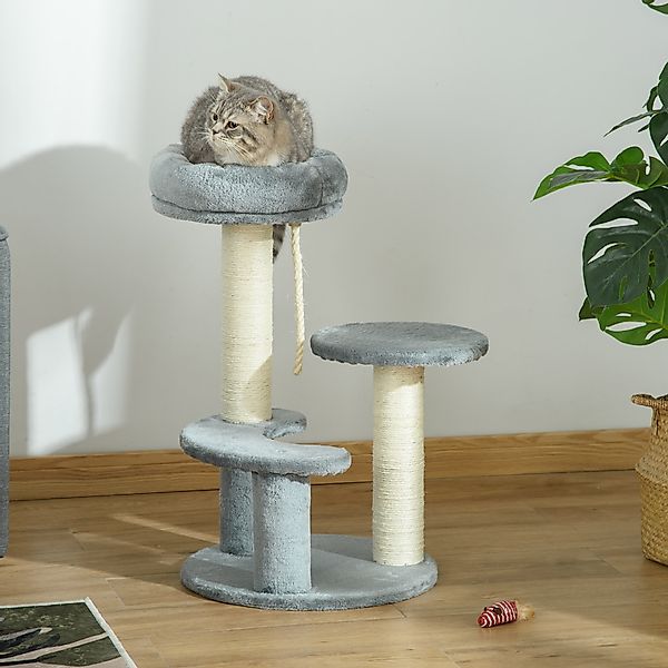 PawHut Kratzbaum Katzenbaum 3-Stufiger Spielbaum mit Katzenbett, Sisalsäule günstig online kaufen