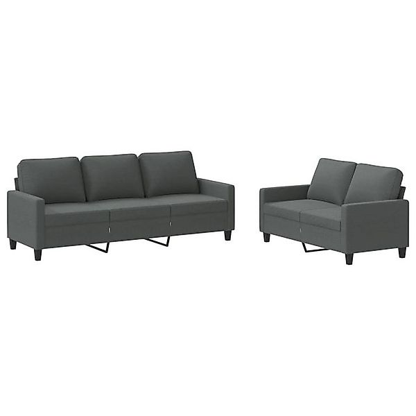 vidaXL Sofa, 2-tlg. Sofagarnitur mit Kissen Dunkelgrau Stoff günstig online kaufen