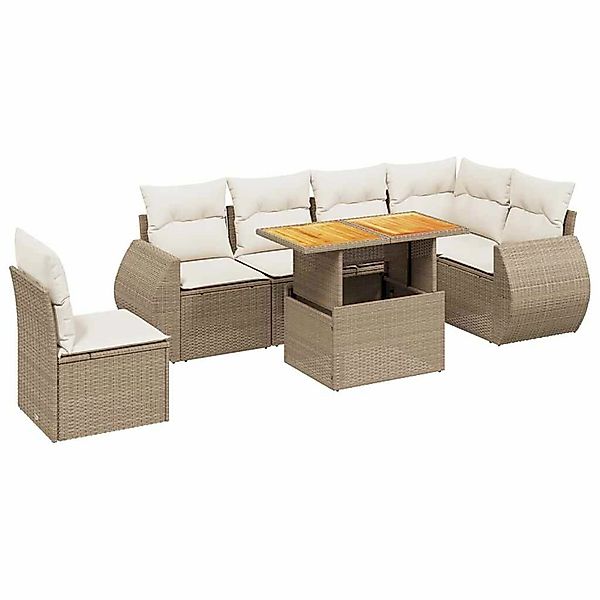 vidaXL 7-Tlg Garten-Sofagarnitur mit Kissen Beige Poly Rattan 3272220 günstig online kaufen