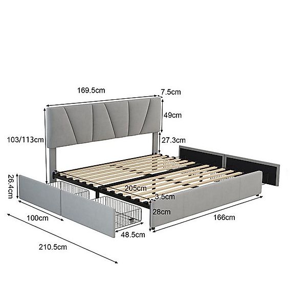 TavilaEcon Polsterbett Doppelbett Jugendbett Plattform Bett mit vier Schubl günstig online kaufen