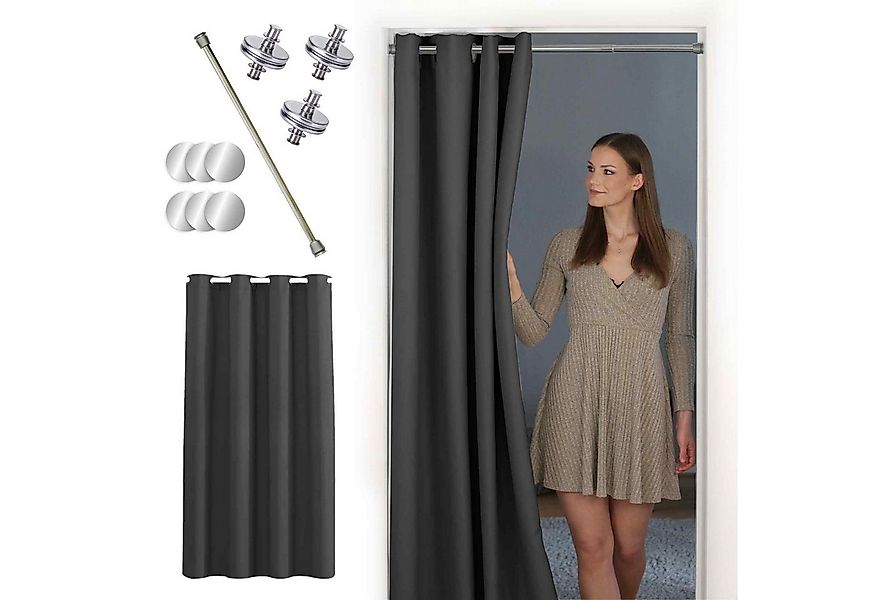 tinycurtains Türvorhang mit Stange silber 70-120 cm Thermo Vorhang ohne Boh günstig online kaufen