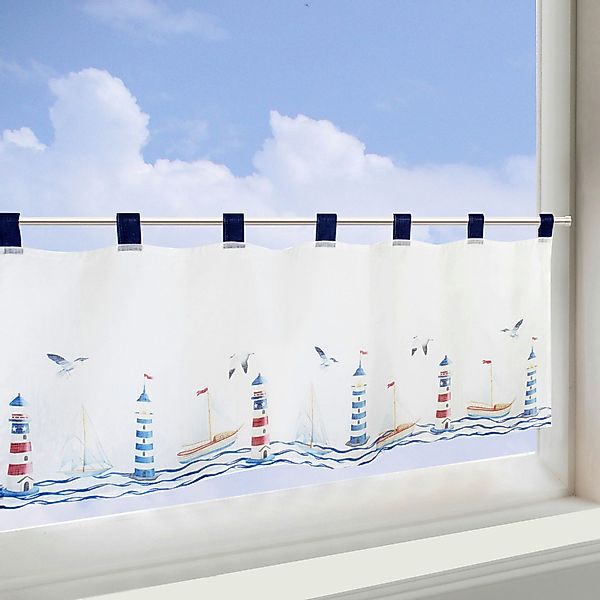Delindo Lifestyle Scheibengardine Leuchttürme maritim, 45x120 günstig online kaufen