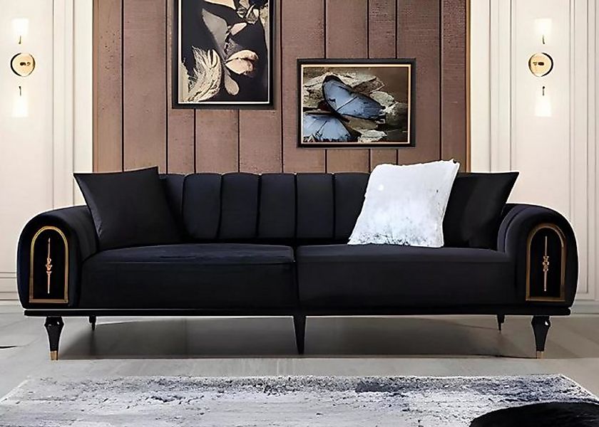 JVmoebel Sofa Schwarzer Dreisitzer Wohnzimmer Polstercouch Designer 3-Sitze günstig online kaufen