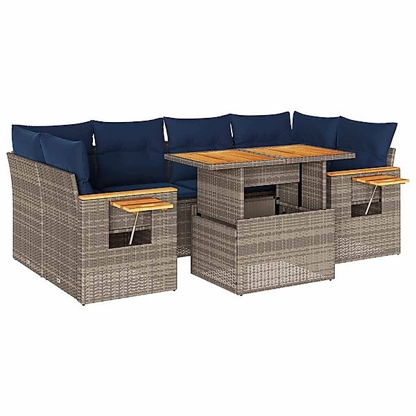 vidaXL 7-Tlg Garten-Sofagarnitur mit Kissen Grau Poly Rattan 3327568 günstig online kaufen