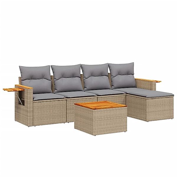 vidaXL 6-Tlg Garten-Sofagarnitur mit Kissen Beige Poly Rattan 3226766 günstig online kaufen