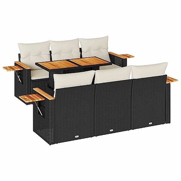 vidaXL 7-Tlg Garten-Sofagarnitur mit Kissen Schwarz Poly Rattan 3327556 günstig online kaufen